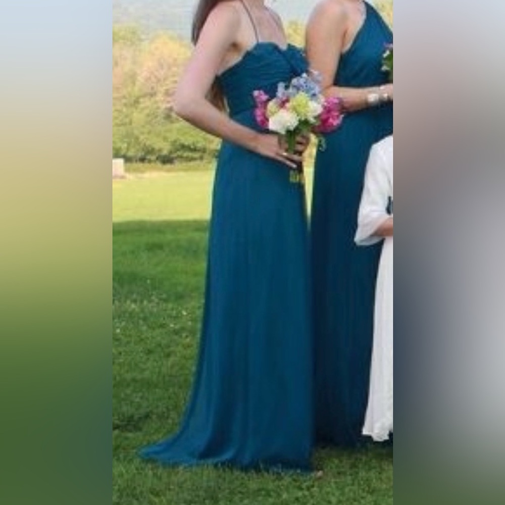 Amsale Chiffon/Pacific Blue Bridesmaid Dress, style G425C, ASO Katy Perry